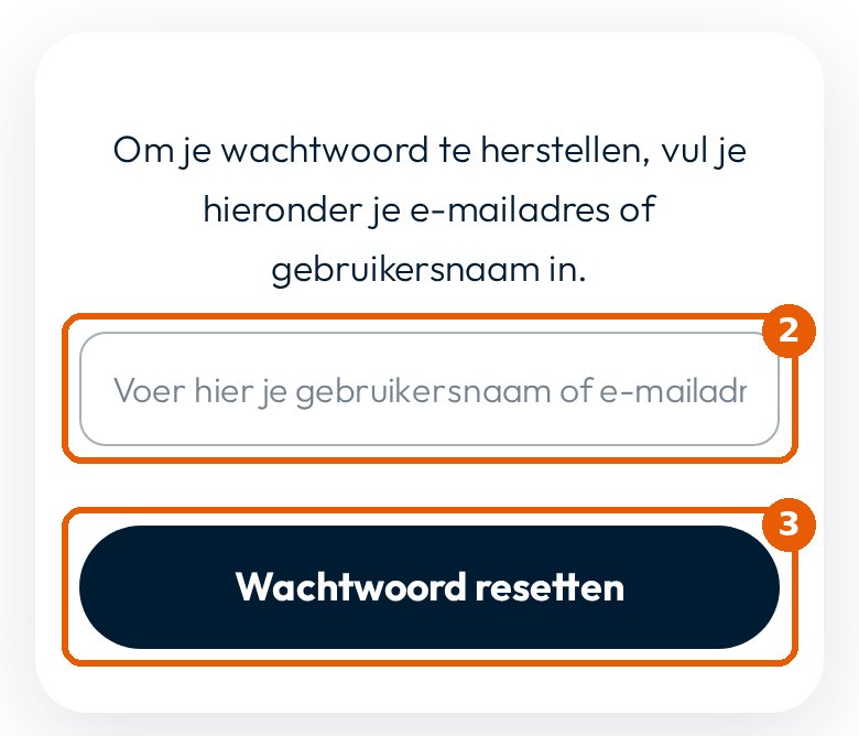 Het scherm Wachtwoord herstellen met een veld voor je e-mailadres en de knop Wachtwoord resetten